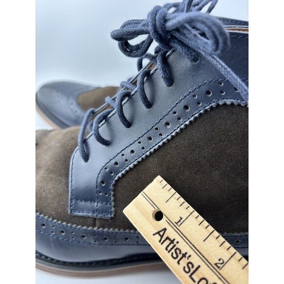 La Milano Men’s Ankle Boot Wing Tip Navy Blue Brown Leather Size 12 B5903-1 - Picture 7 of 8